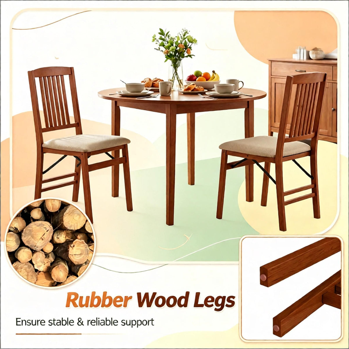 Set of 4 Foldable Upholstered Kitchen Chairs with Padded Seat Comfortable Dining Room Furniture