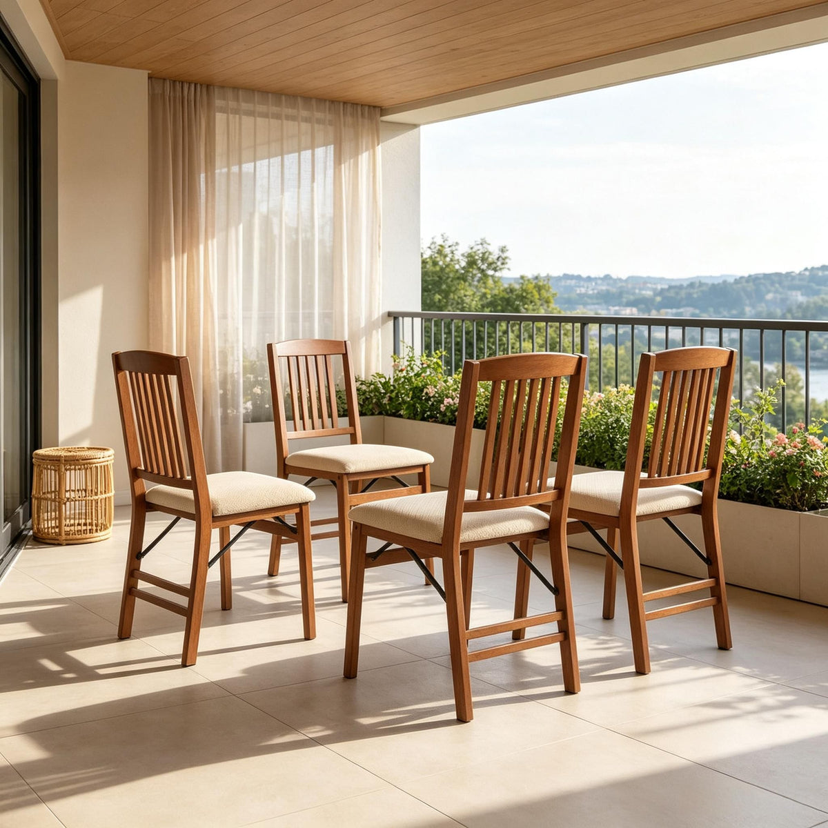 Set of 4 Foldable Upholstered Kitchen Chairs with Padded Seat Comfortable Dining Room Furniture