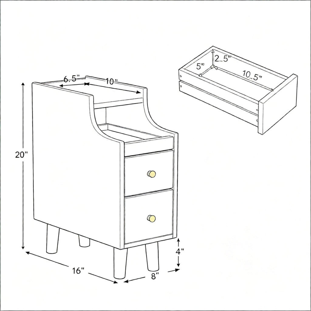 Wood Night Stand Set of 2 with Pull-out Tray And 2 Storage Drawers Bedroom Side Table