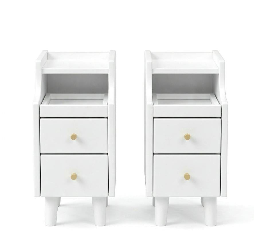 Wood Night Stand Set of 2 with Pull-out Tray And 2 Storage Drawers Bedroom Side Table