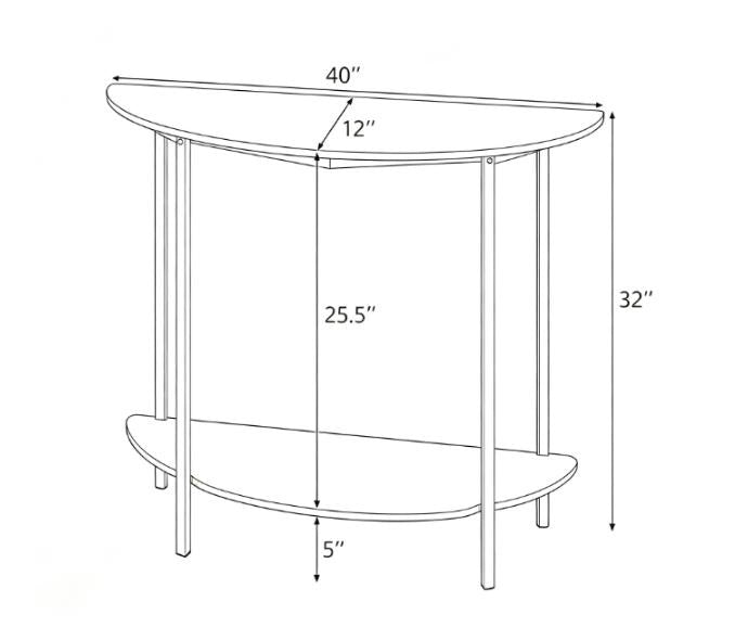 Half Moon Console Table 40 Inch 2-Tier Entryway Table with Storage Shelf for Hallway Living Room Bedroom