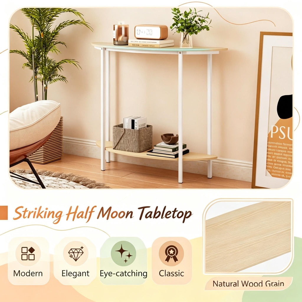 Half Moon Console Table 40 Inch 2-Tier Entryway Table with Storage Shelf for Hallway Living Room Bedroom
