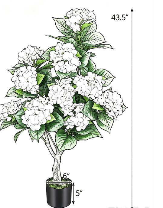 2 Pack 43.5 Inch Artificial Hydrangea Tree Silk Flowers for Home Decor