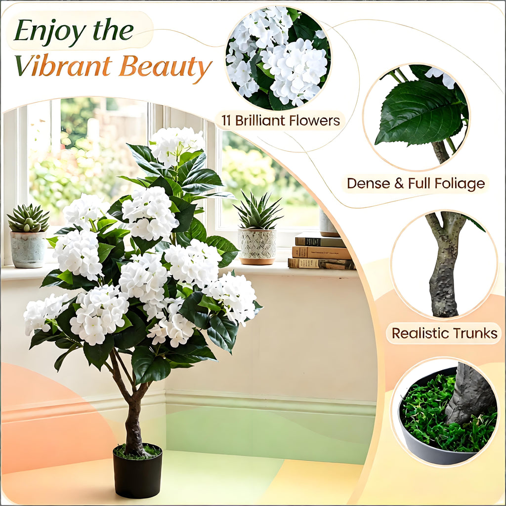 2 Pack 43.5 Inch Artificial Hydrangea Tree Silk Flowers for Home Decor