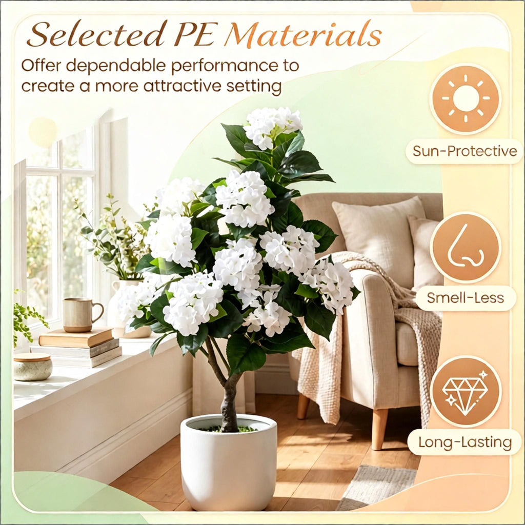 2 Pack 43.5 Inch Artificial Hydrangea Tree Silk Flowers for Home Decor