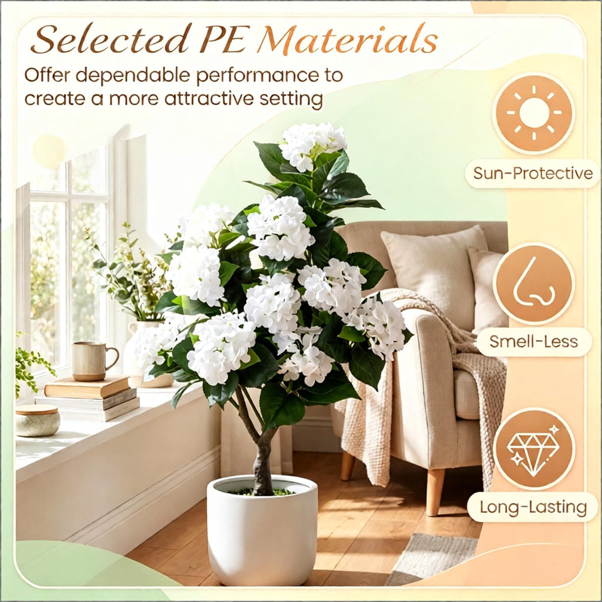 2 Pack 43.5 Inch Artificial Hydrangea Tree Silk Flowers for Home Decor