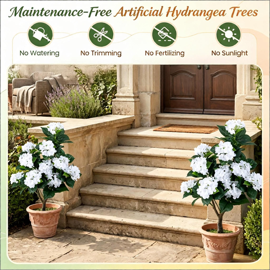 2 Pack 43.5 Inch Artificial Hydrangea Tree Silk Flowers for Home Decor