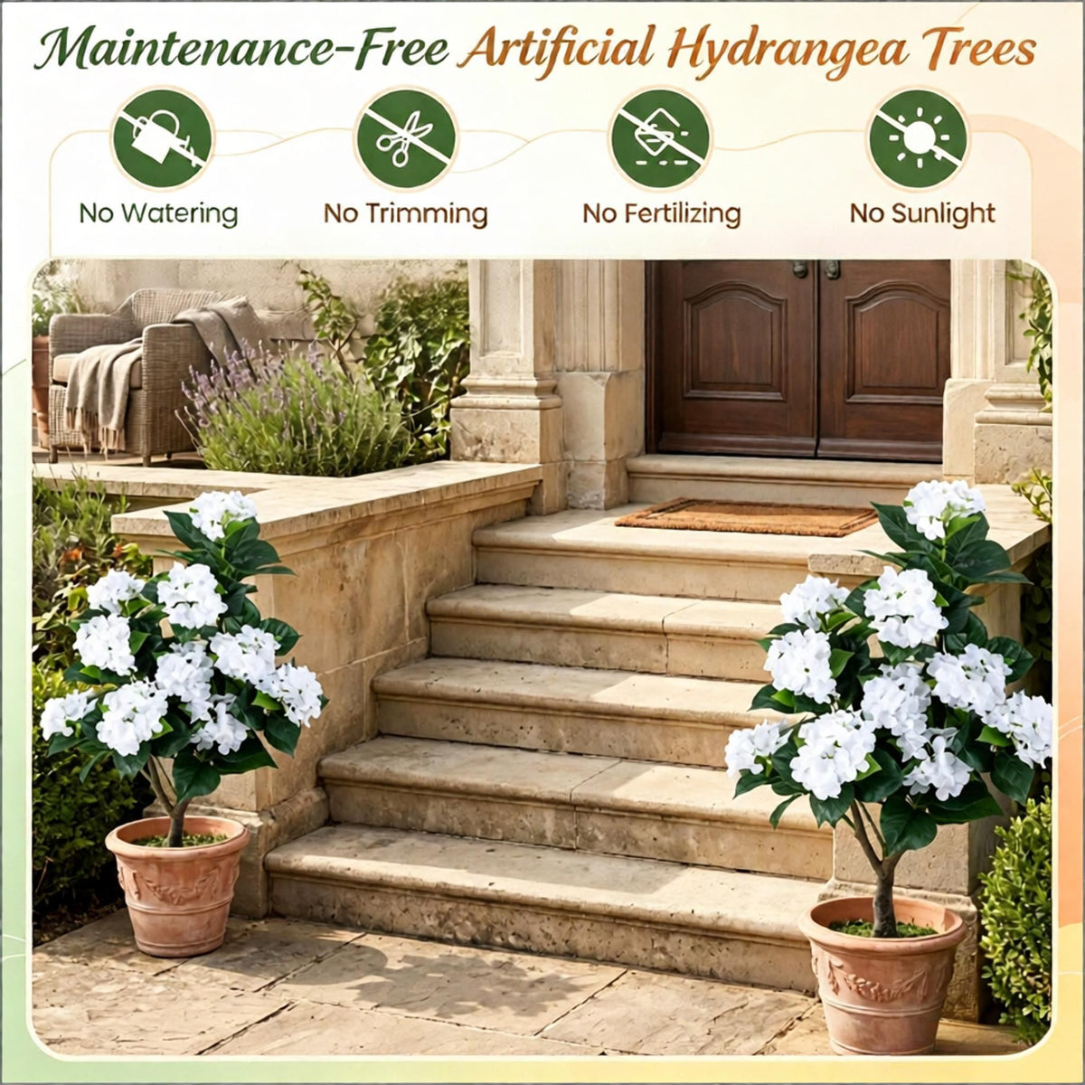 2 Pack 43.5 Inch Artificial Hydrangea Tree Silk Flowers for Home Decor