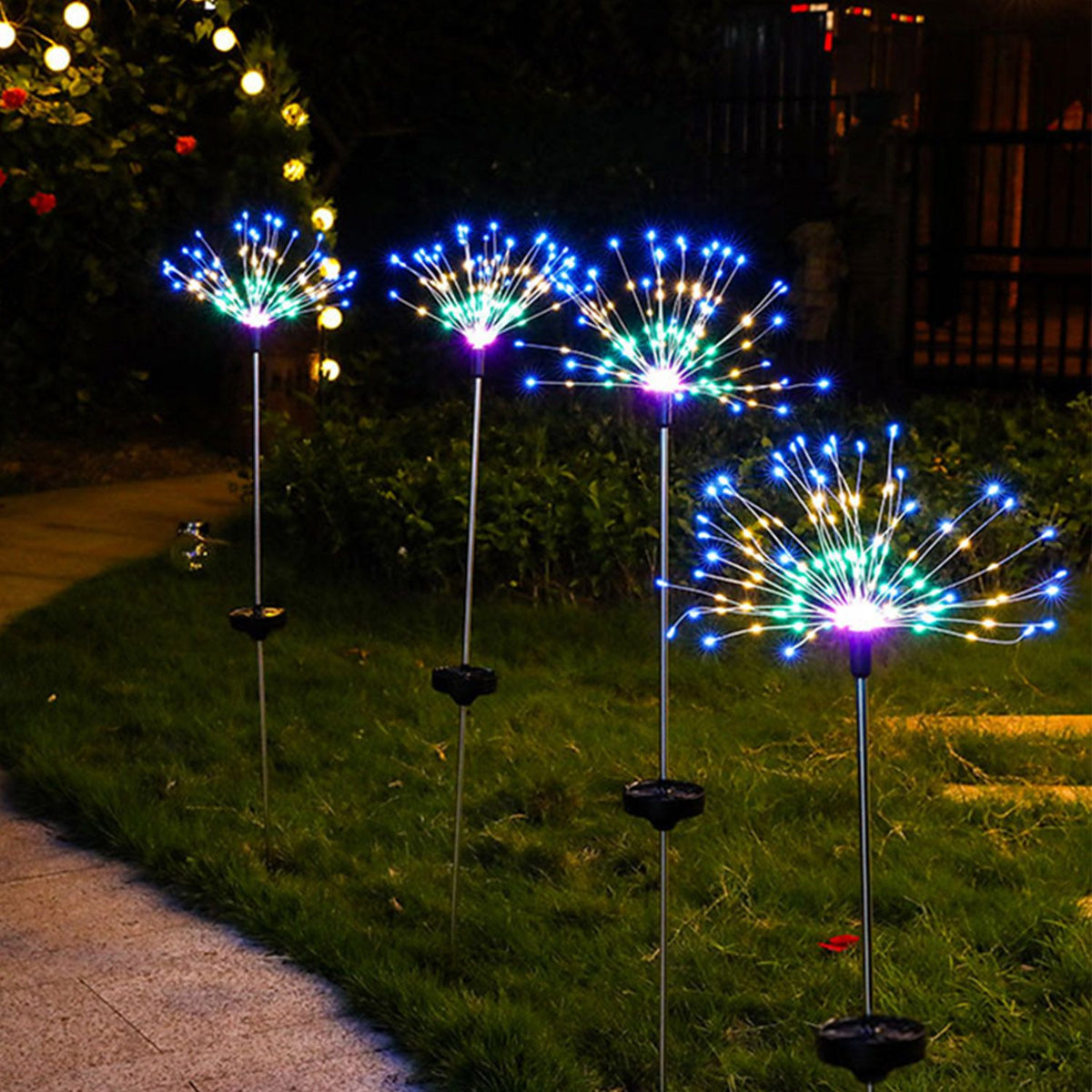 240 LEDs Solar Starburst Stake Lights, 2 Pack 120LED Each, 8 Light Modes Multicolor Copper Wire Solar Decorative Lights for Yard Lawn