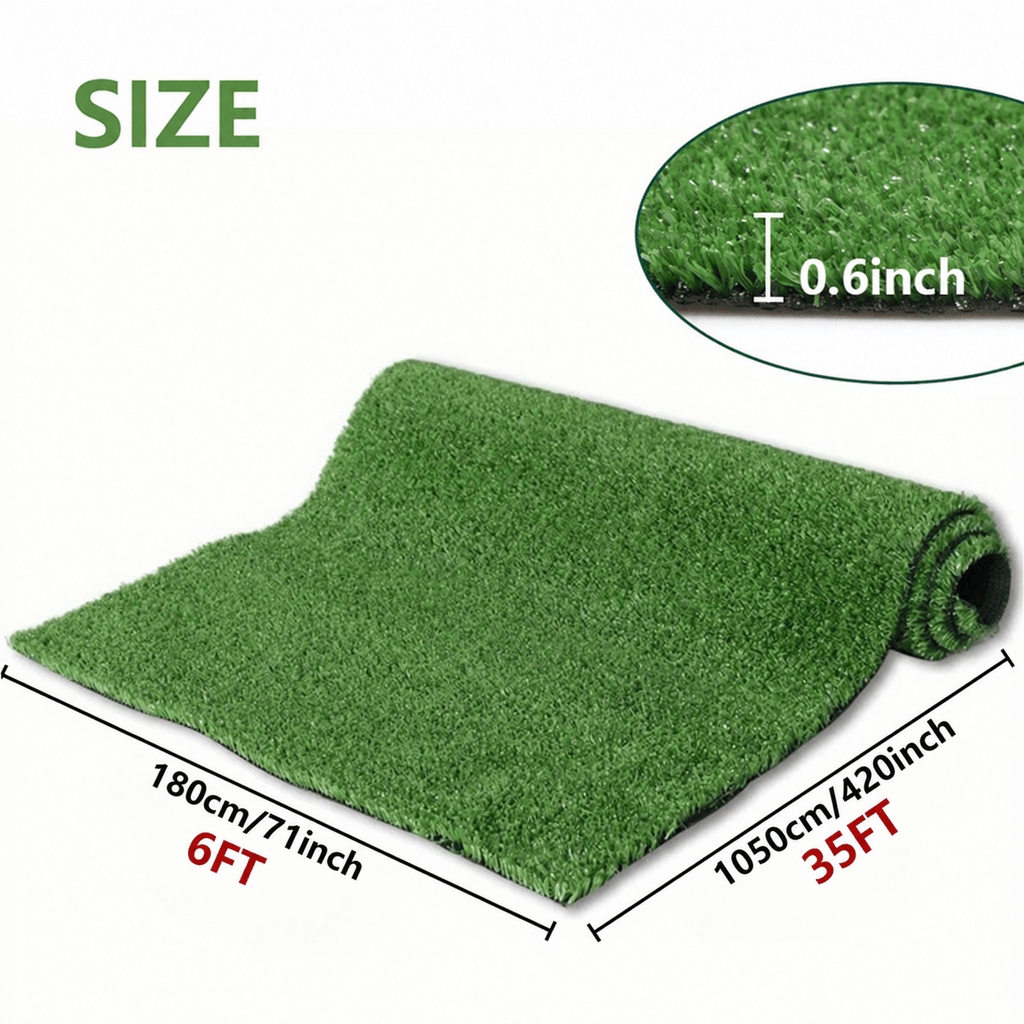 6FT*355FT Artificial Turf, Mat with Drainage Holes. Fake Grass with Rubber Backing, Ideal for Indoor/Outdoor Pet Areas, Garden, Lawn, Patio & Balcony Decor(Grass height 0.6 inches/1.5cm)
