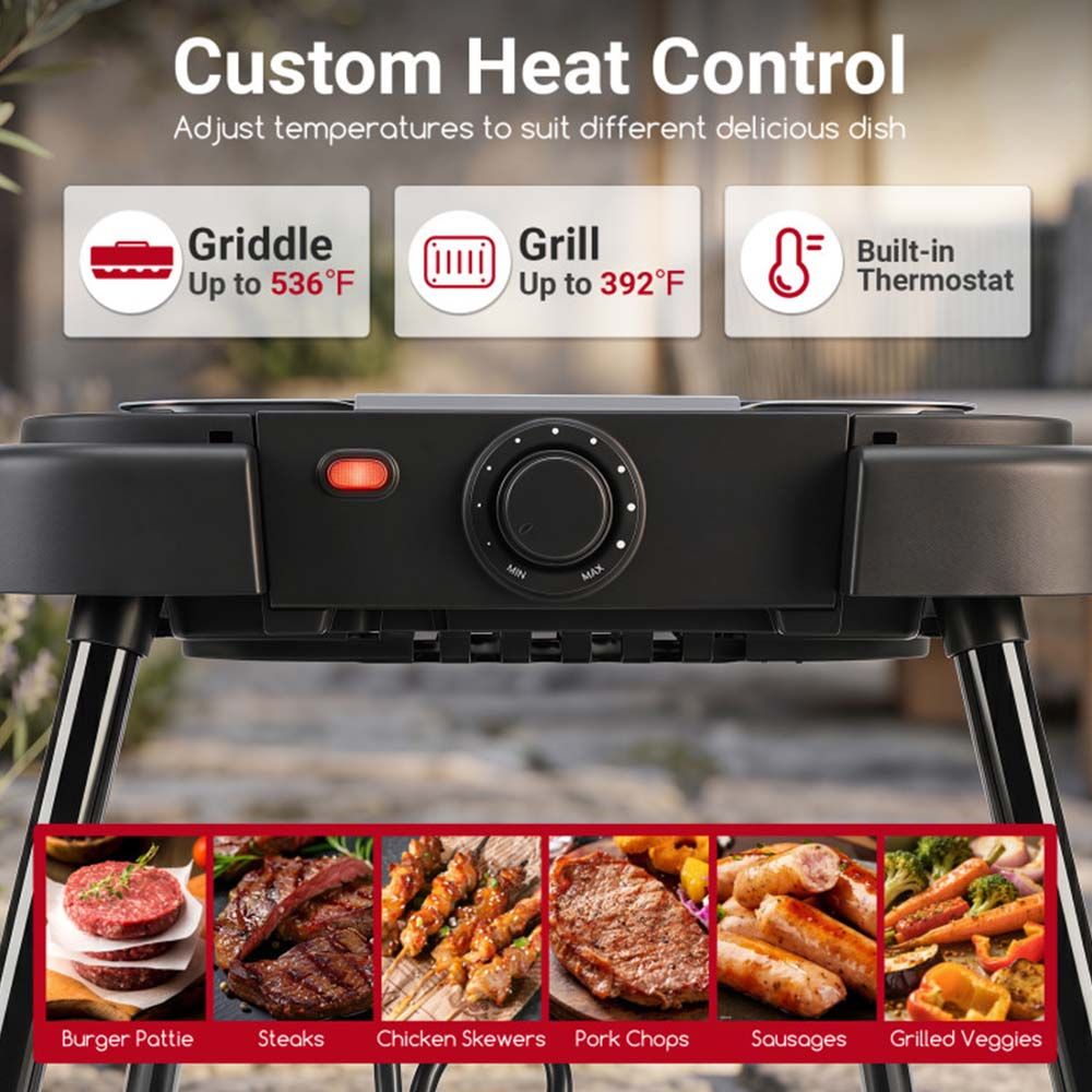 1500W 2-in-1 Electric Grill with Detachable Stand and Dual Plates for Balcony