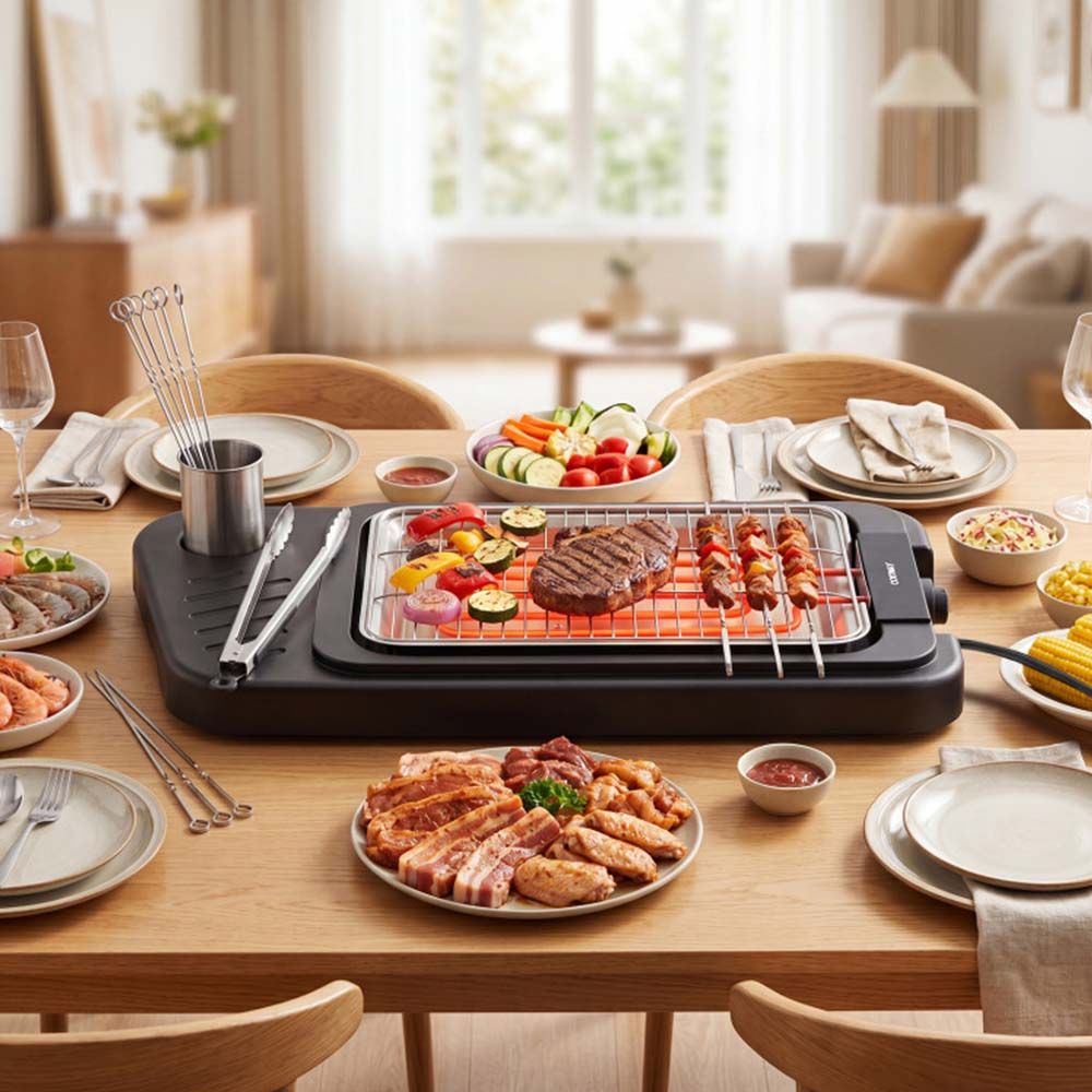 1500W 2-in-1 Electric Grill with Detachable Stand and Dual Plates for Balcony