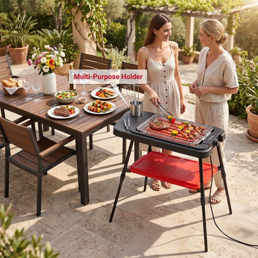 1500W 2-in-1 Electric Grill with Detachable Stand and Dual Plates for Balcony