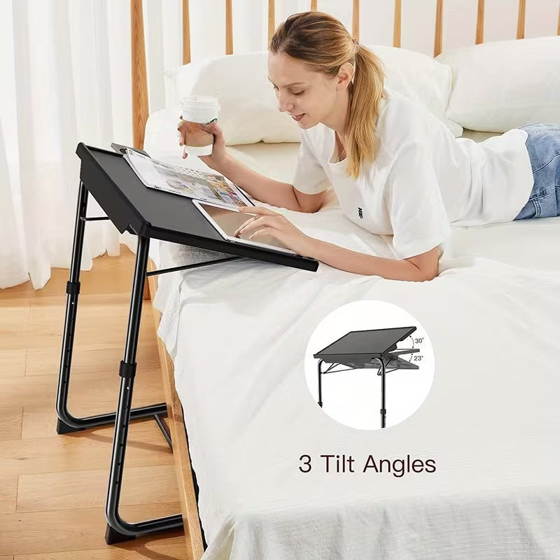 Adjustable Folding TV Tray Table, Portable Foldable Dinner Table with 6 Height Settings and 3 Tilt Angles, Multi Position Laptop and Eating Table for Living Room and Dining