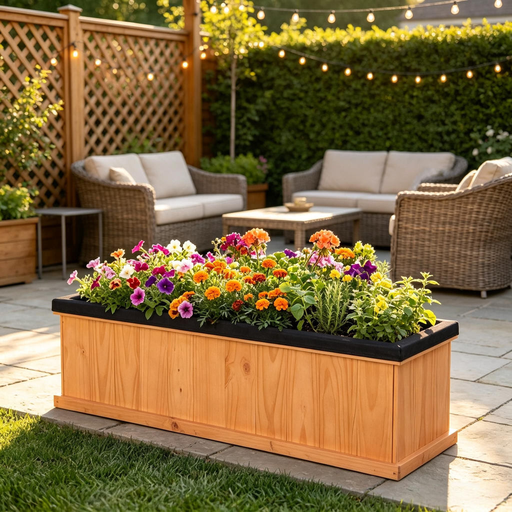 Fir Wood Raised Garden Bed with Drainage Holes And Liner Wooden Planter Box for Gardening