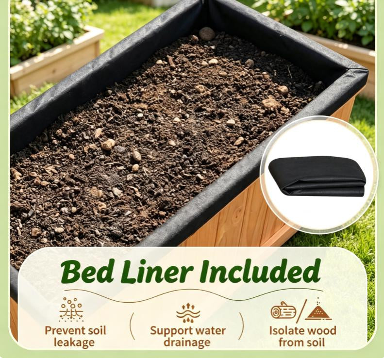 Fir Wood Raised Garden Bed with Drainage Holes And Liner Wooden Planter Box for Gardening