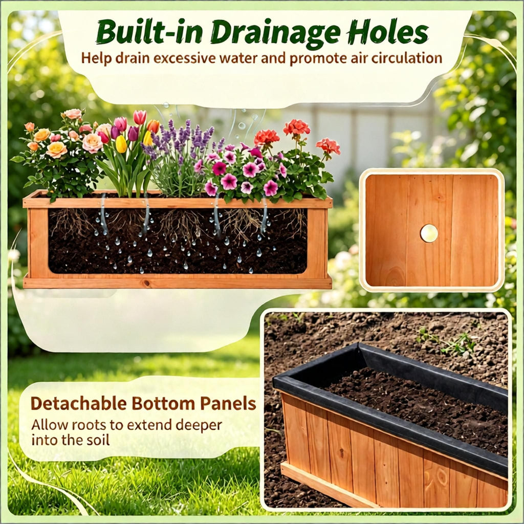 Fir Wood Raised Garden Bed with Drainage Holes And Liner Wooden Planter Box for Gardening