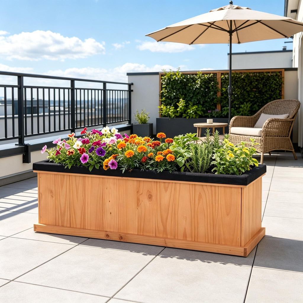 Fir Wood Raised Garden Bed with Drainage Holes And Liner Wooden Planter Box for Gardening