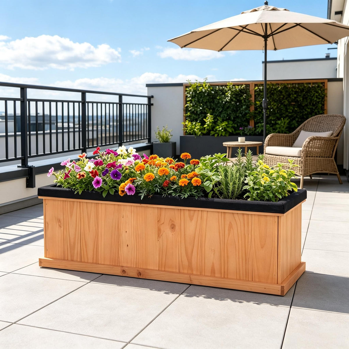 Fir Wood Raised Garden Bed with Drainage Holes And Liner Wooden Planter Box for Gardening