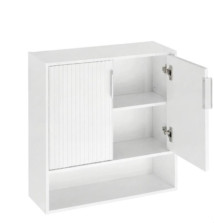 Bathroom Wall Cabinet with 2 Fluted Doors Open Cube And Adjustable Shelf Storage Wood