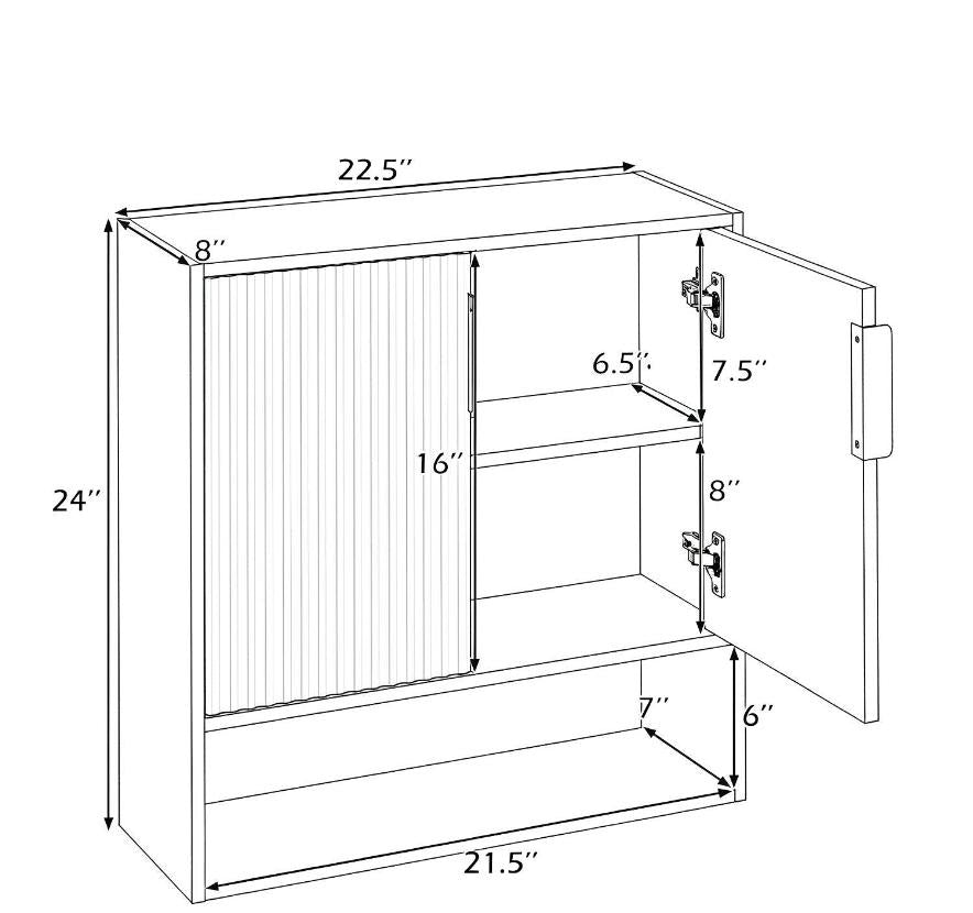 Bathroom Wall Cabinet with 2 Fluted Doors Open Cube And Adjustable Shelf Storage Wood