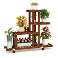 4-Tier Wooden Plant Stand with Wheels, Rolling Multi-Tier Plant Shelf with Lockable Casters, Space-Saving Flower Pot Holder Display Rack for Indoor Living Room, Balcony, Patio And Garden