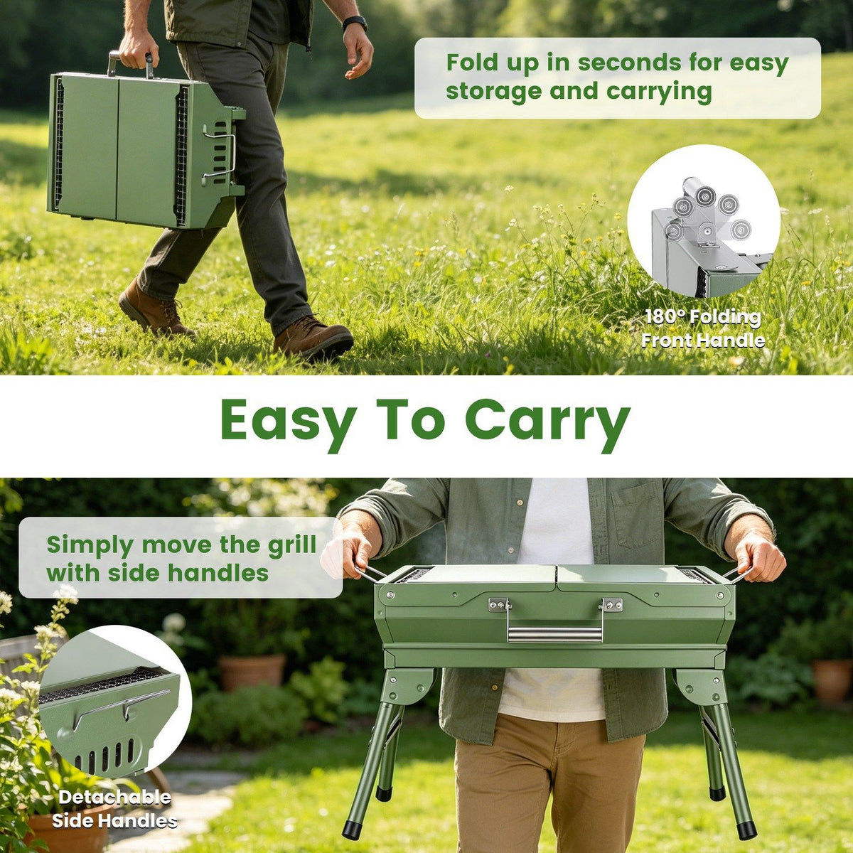 Camping Charcoal Grill, Foldable Portable BBQ Barbecue Grill with Dual Side Panels, Ventilation Holes, Full Set of Grilling Accessories for Lawn & Picnic