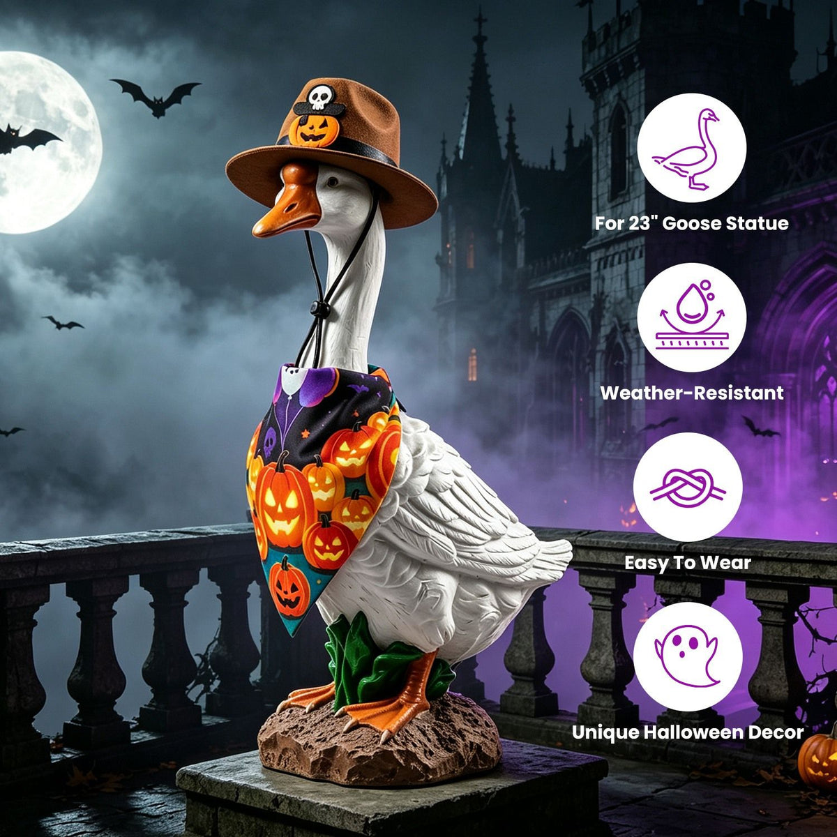 Halloween Porch Goose Costume, 4 Styles Decor Outfit with Adjustable Straps, Polyester Statue Clothes for 23 Inch Porch Goose Outdoor Decor