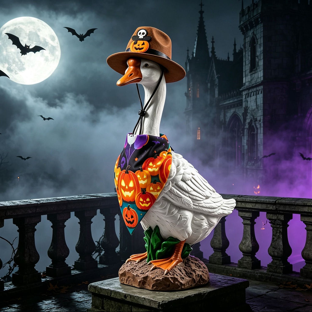 Halloween Porch Goose Costume, 4 Styles Decor Outfit with Adjustable Straps, Polyester Statue Clothes for 23 Inch Porch Goose Outdoor Decor