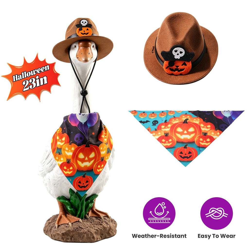 Halloween Porch Goose Costume, 4 Styles Decor Outfit with Adjustable Straps, Polyester Statue Clothes for 23 Inch Porch Goose Outdoor Decor