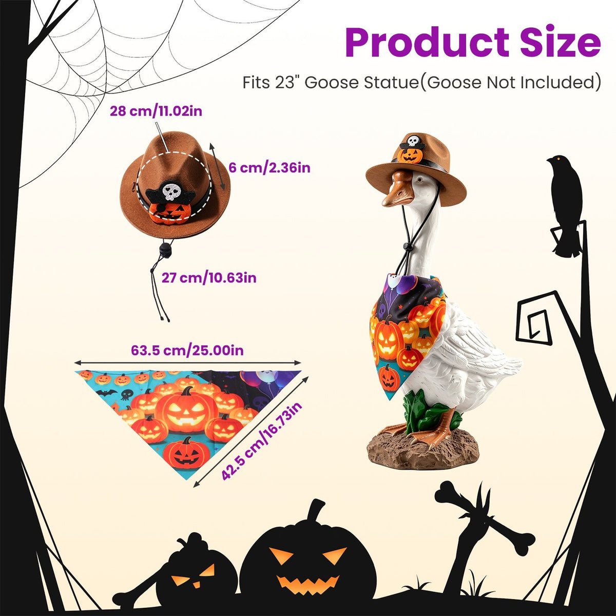 Halloween Porch Goose Costume, 4 Styles Decor Outfit with Adjustable Straps, Polyester Statue Clothes for 23 Inch Porch Goose Outdoor Decor