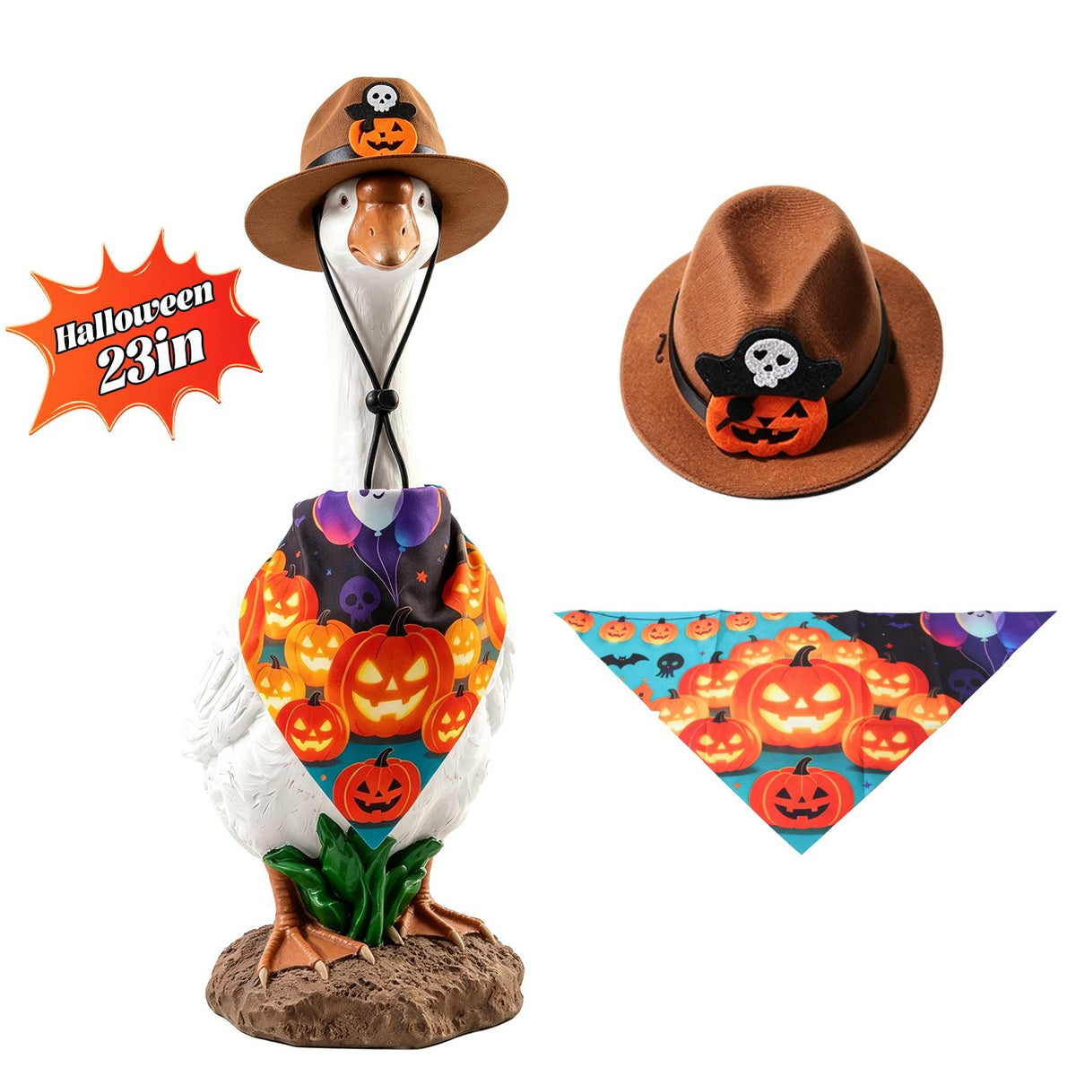Halloween Porch Goose Costume, 4 Styles Decor Outfit with Adjustable Straps, Polyester Statue Clothes for 23 Inch Porch Goose Outdoor Decor