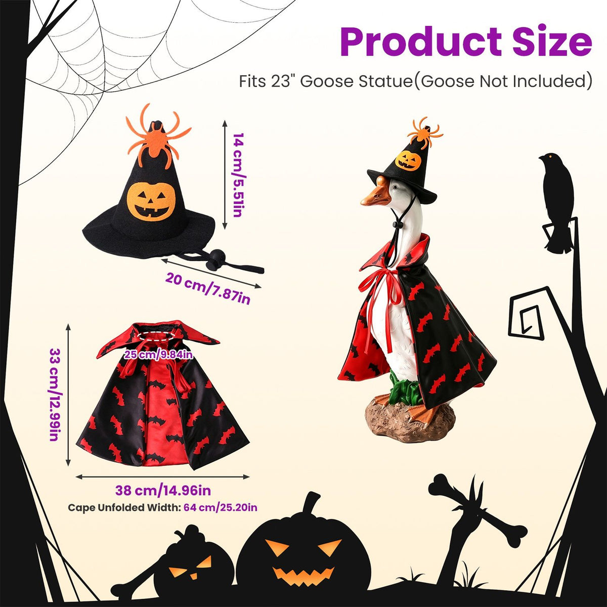 Halloween Porch Goose Costume, 4 Styles Decor Outfit with Adjustable Straps, Polyester Statue Clothes for 23 Inch Porch Goose Outdoor Decor