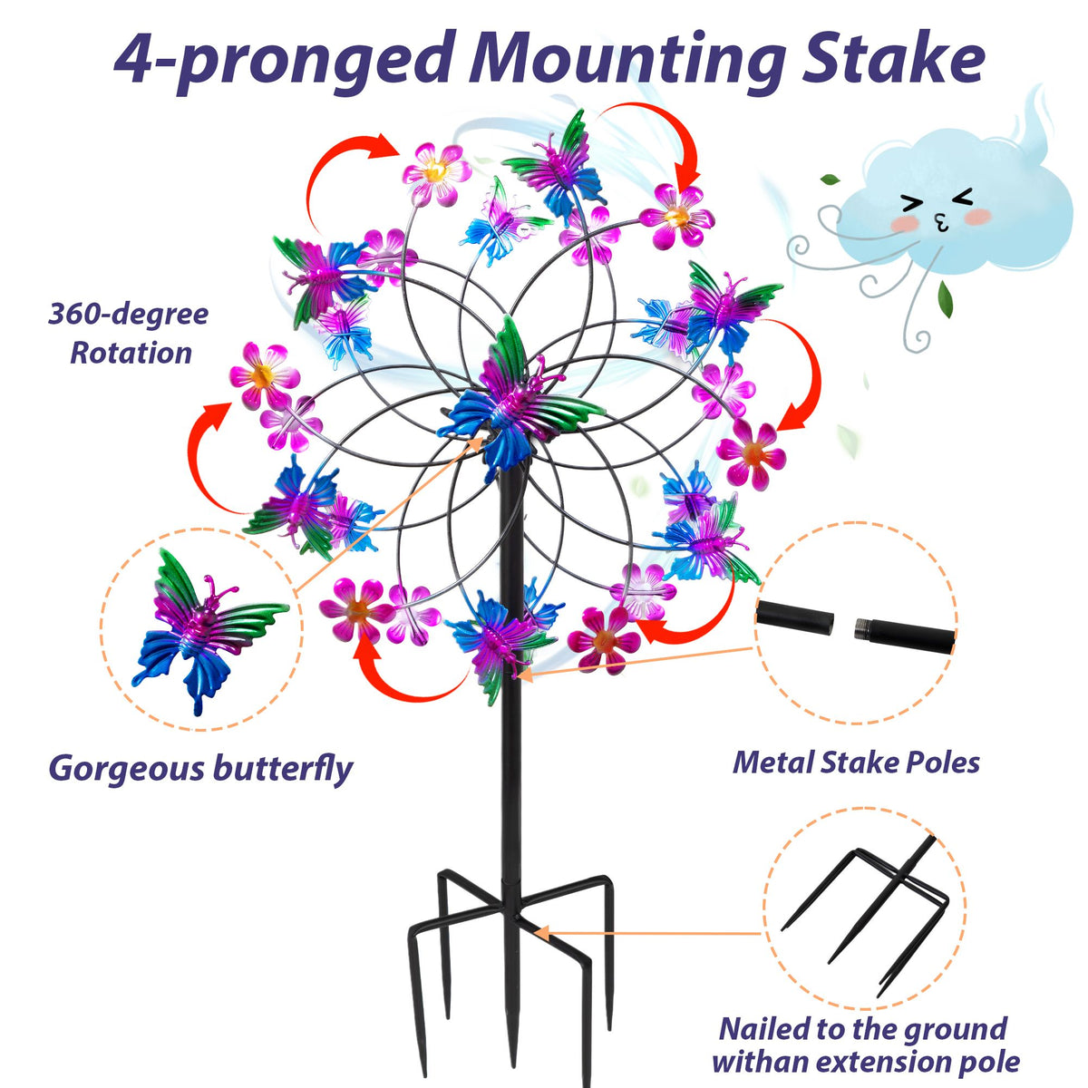 Attractive Windmill for Garden, Backyard and Patio - Gradient Purple