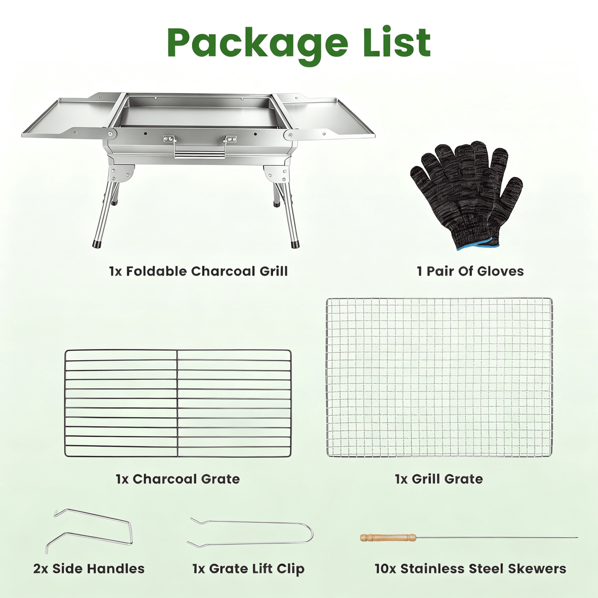 Camping Charcoal Grill, Foldable Portable BBQ Barbecue Grill with Dual Side Panels, Ventilation Holes, Full Set of Grilling Accessories for Lawn & Picnic
