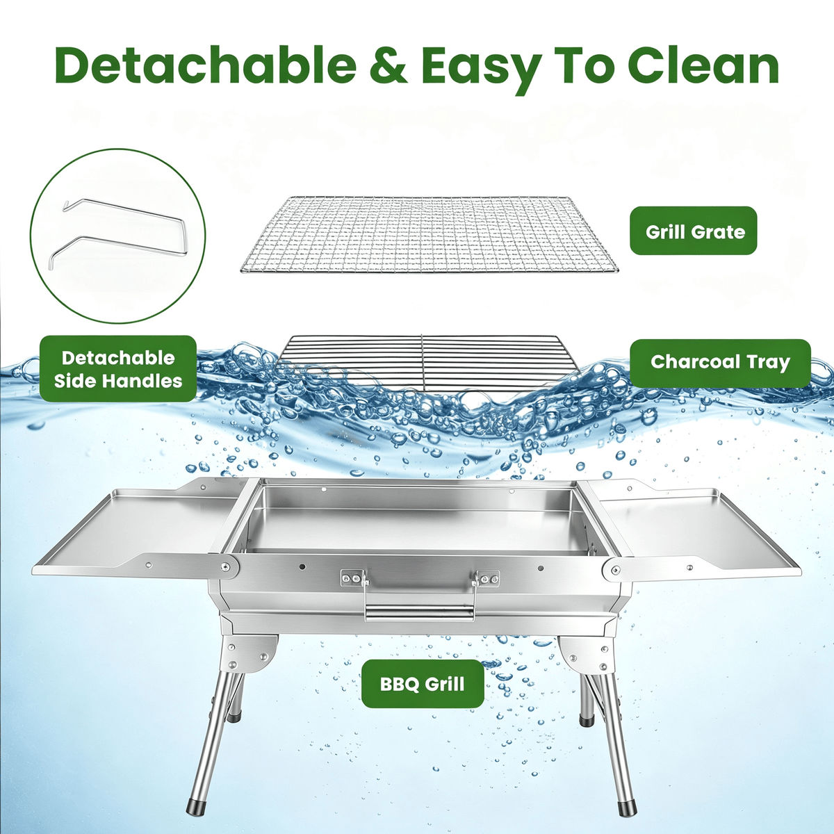 Camping Charcoal Grill, Foldable Portable BBQ Barbecue Grill with Dual Side Panels, Ventilation Holes, Full Set of Grilling Accessories for Lawn & Picnic