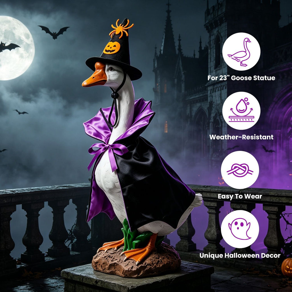 Halloween Porch Goose Costume, 4 Styles Decor Outfit with Adjustable Straps, Polyester Statue Clothes for 23 Inch Porch Goose Outdoor Decor