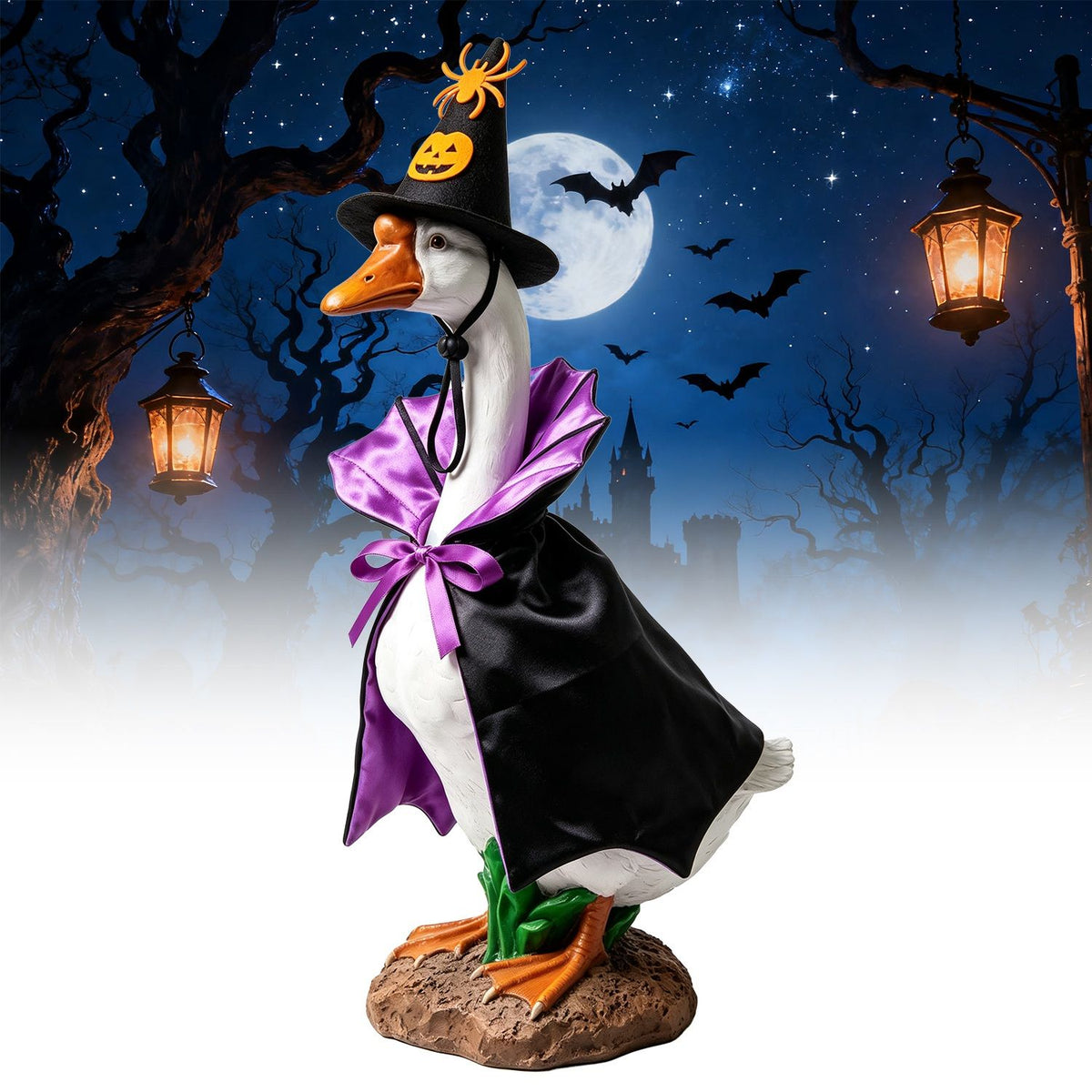 Halloween Porch Goose Costume, 4 Styles Decor Outfit with Adjustable Straps, Polyester Statue Clothes for 23 Inch Porch Goose Outdoor Decor