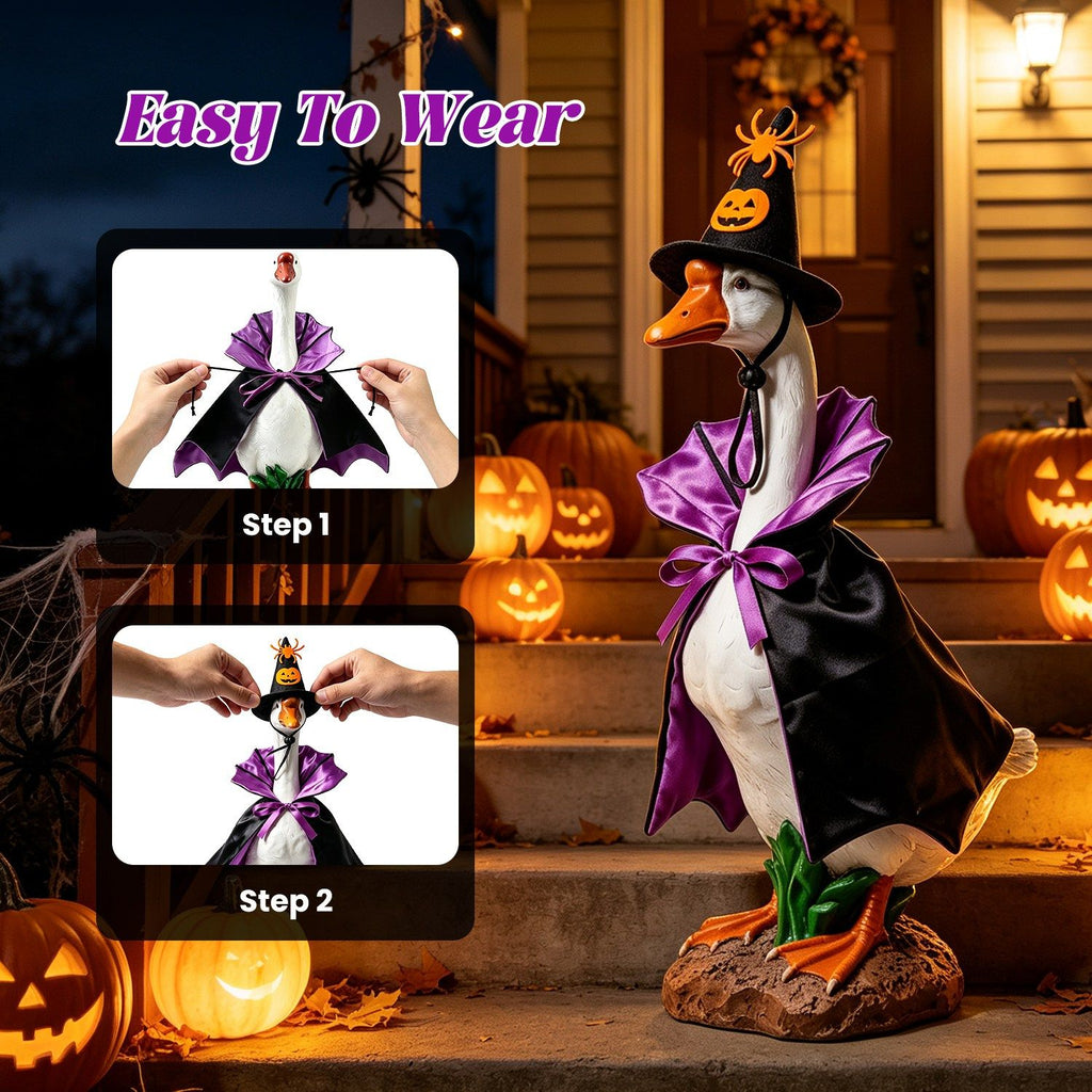 Halloween Porch Goose Costume, 4 Styles Decor Outfit with Adjustable Straps, Polyester Statue Clothes for 23 Inch Porch Goose Outdoor Decor