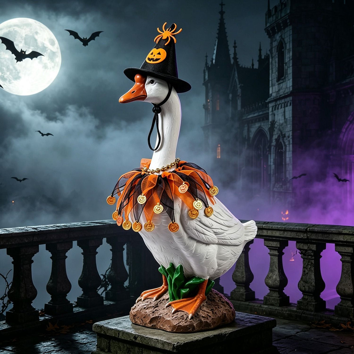 Halloween Porch Goose Costume, 4 Styles Decor Outfit with Adjustable Straps, Polyester Statue Clothes for 23 Inch Porch Goose Outdoor Decor
