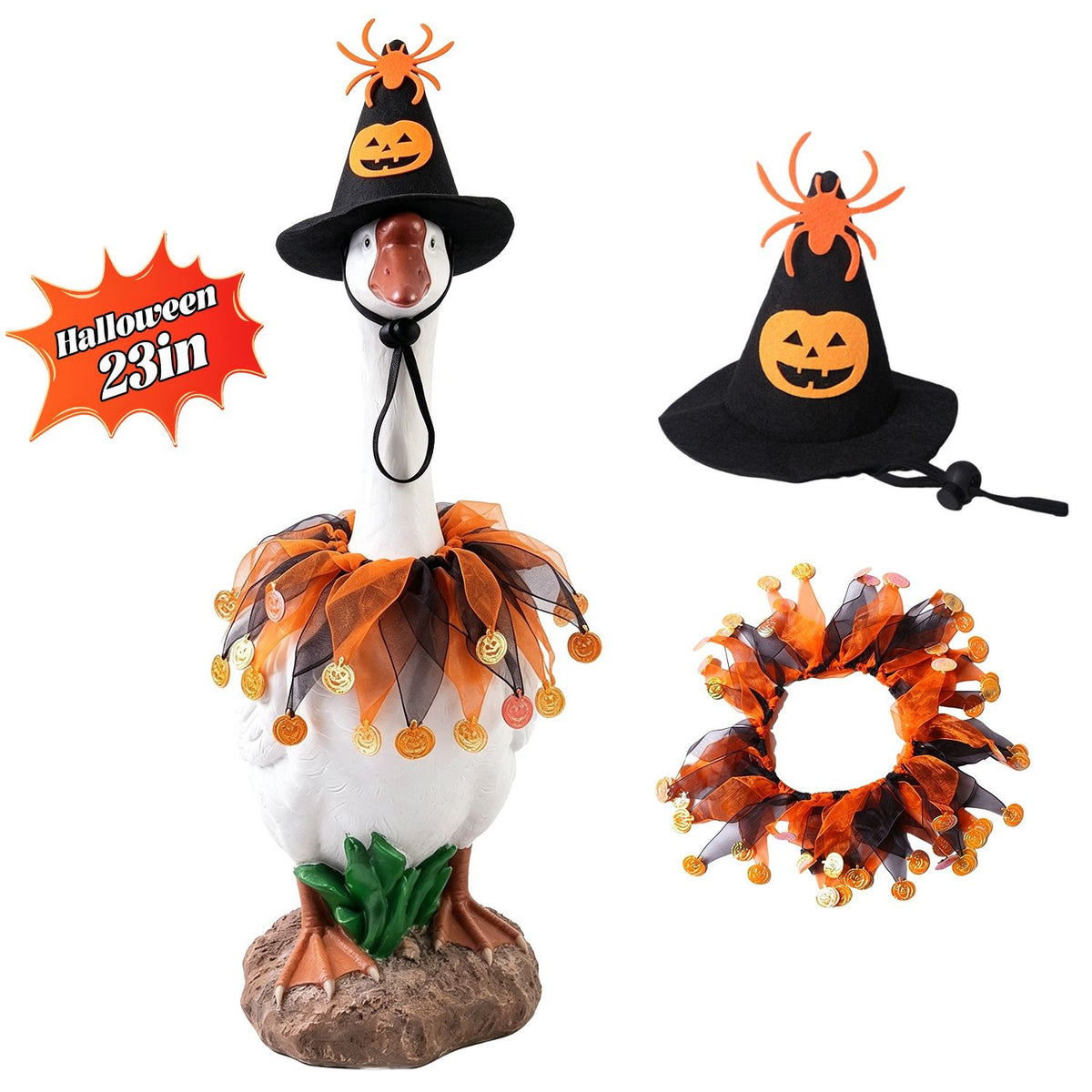 Halloween Porch Goose Costume, 4 Styles Decor Outfit with Adjustable Straps, Polyester Statue Clothes for 23 Inch Porch Goose Outdoor Decor