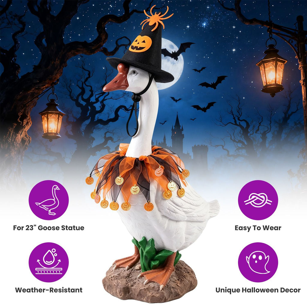 Halloween Porch Goose Costume, 4 Styles Decor Outfit with Adjustable Straps, Polyester Statue Clothes for 23 Inch Porch Goose Outdoor Decor