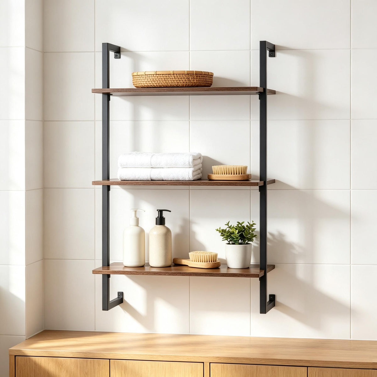 Modern 3-Tier Floating Shelf for Kitchen Living Room Home Office Bathroom - Wall Mounted Storage Organizer Rack