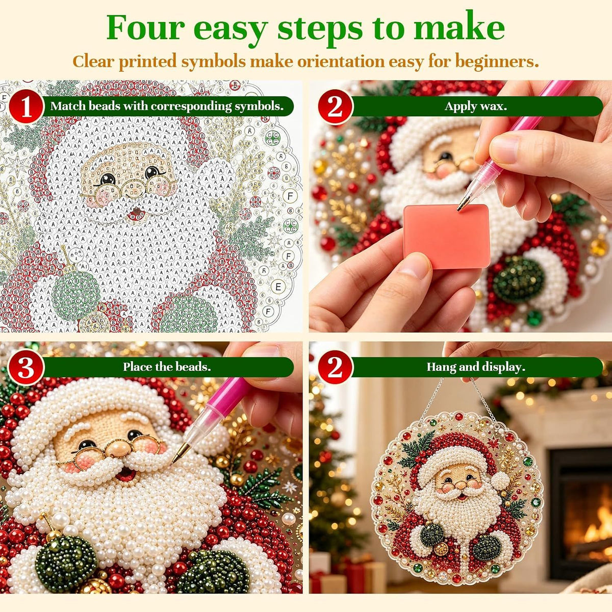 Christmas Pearl Diamond Art Painting Suncatch Kit,DIY Craft (8in) | Pre-Assembled Metal Chain,Acrylic Round Board with Lace Edge,3D Mixed-Sized Pearl Beads Craft,Festive Window Wall Decor (Snowman)