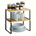 2 Pack Adjustable Stackable Wood Storage Shelves, Multi Purpose Countertop Organizer Rack for Kitchen, Spice, Bathroom and Pantry, Space Saving Home Organization Shelf