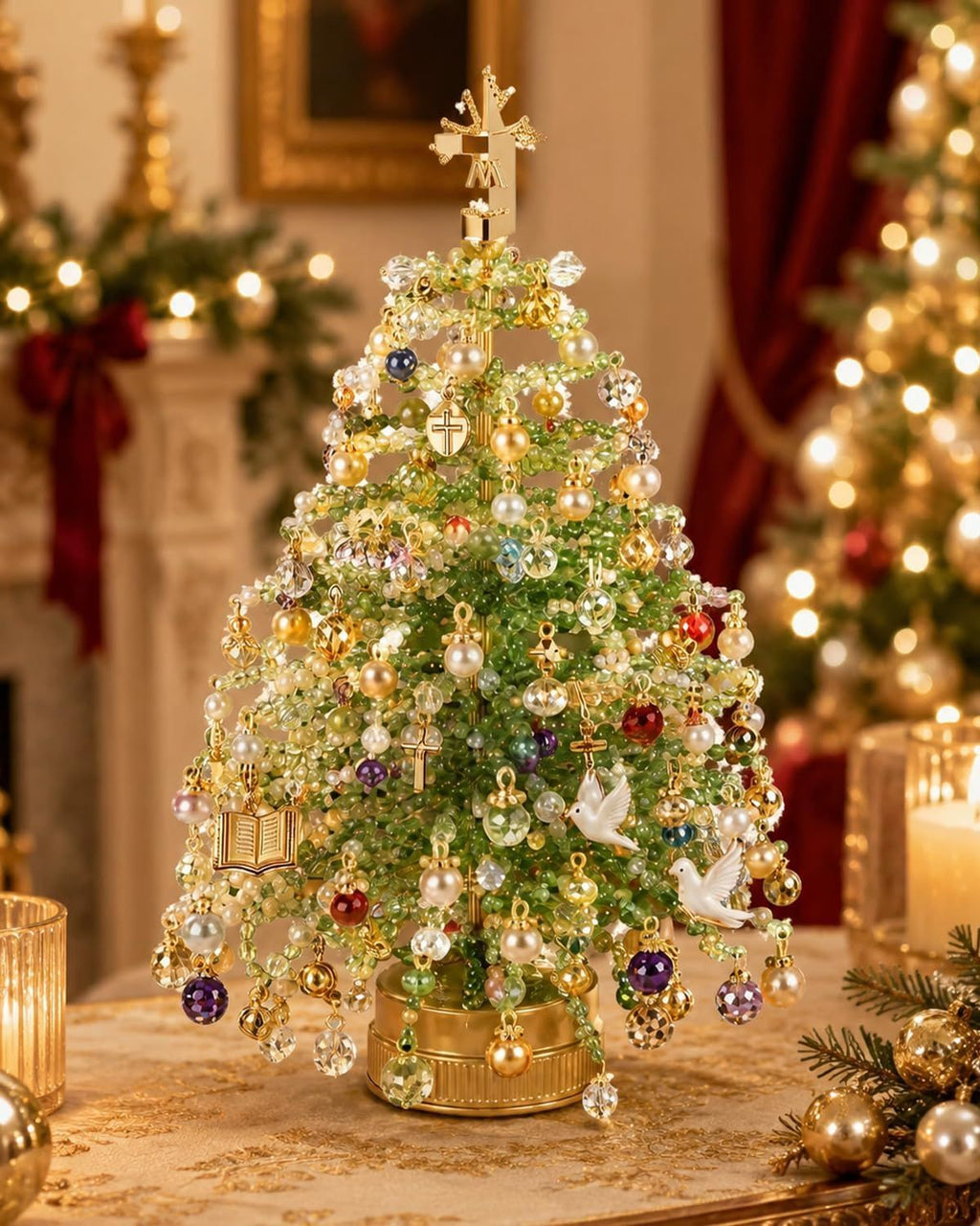 DIY Beaded Christmas Tree Set, Handmade Material Package for Adult Festivals | Colorful Beads, Decorative Pendants,Angel Tree Top Star, Warm Light Display, Desktop Decoration, Festival Gifts