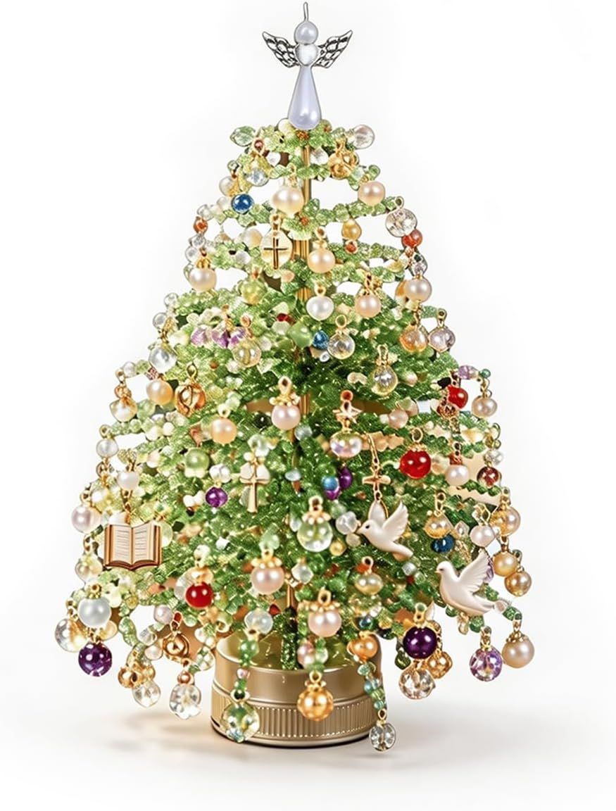 DIY Beaded Christmas Tree Set, Handmade Material Package for Adult Festivals | Colorful Beads, Decorative Pendants,Angel Tree Top Star, Warm Light Display, Desktop Decoration, Festival Gifts
