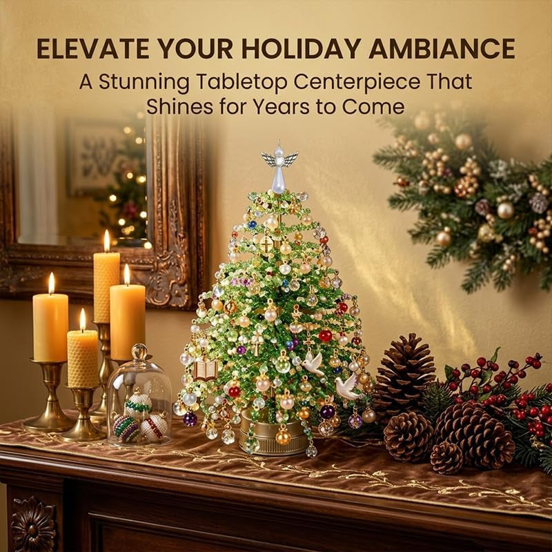 DIY Beaded Christmas Tree Set, Handmade Material Package for Adult Festivals | Colorful Beads, Decorative Pendants,Angel Tree Top Star, Warm Light Display, Desktop Decoration, Festival Gifts