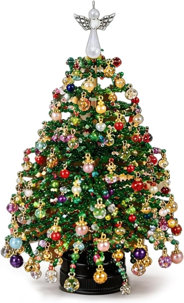 DIY Beaded Christmas Tree Set, Handmade Material Package for Adult Festivals | Colorful Beads, Decorative Pendants,Angel Tree Top Star, Warm Light Display, Desktop Decoration, Festival Gifts