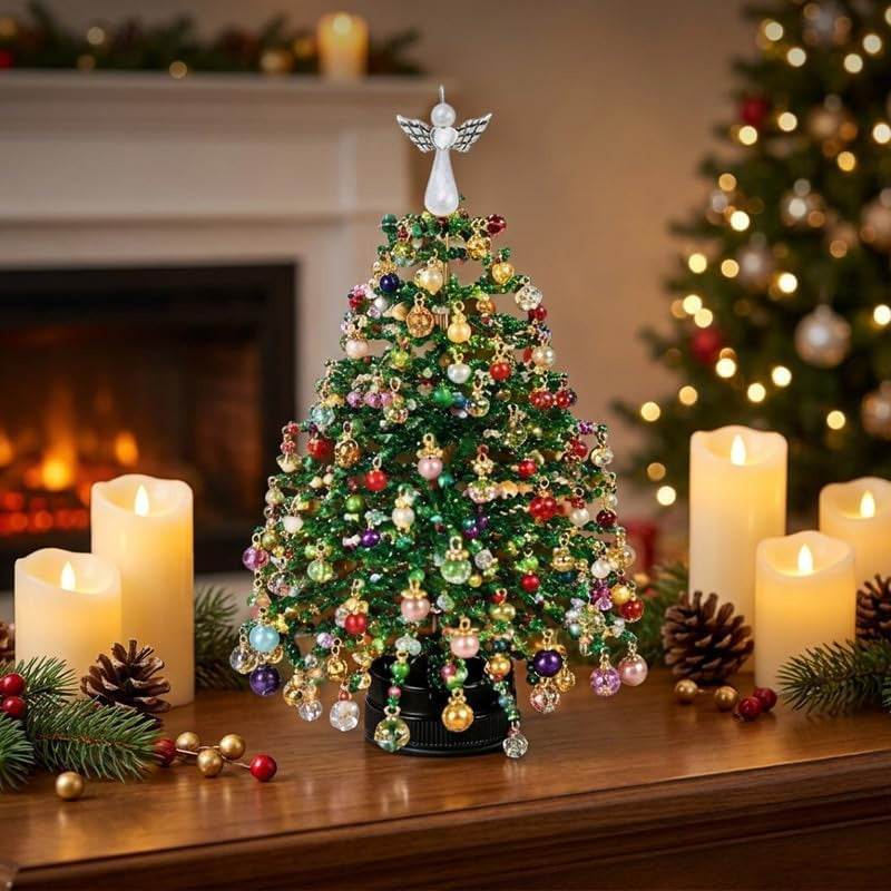 DIY Beaded Christmas Tree Set, Handmade Material Package for Adult Festivals | Colorful Beads, Decorative Pendants,Angel Tree Top Star, Warm Light Display, Desktop Decoration, Festival Gifts